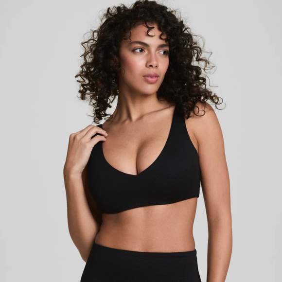 NWT Black Spanx Pique Straight Strap Bikini Top - Small - Picture 1 of 10